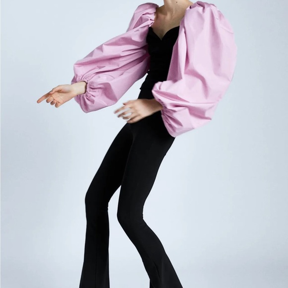 ZARA PUFF SLEEVES PINK VELVET BLACK BLOUSES LIMITED EDITION BLOGGER FAV - Picture 13 of 16